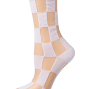 Checkerboard-Pattern Sheer Cotton Crew Sock