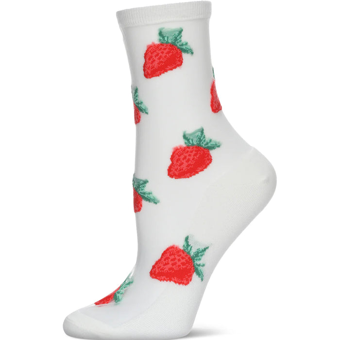 Strawberry Sheer Cotton Crew Socks