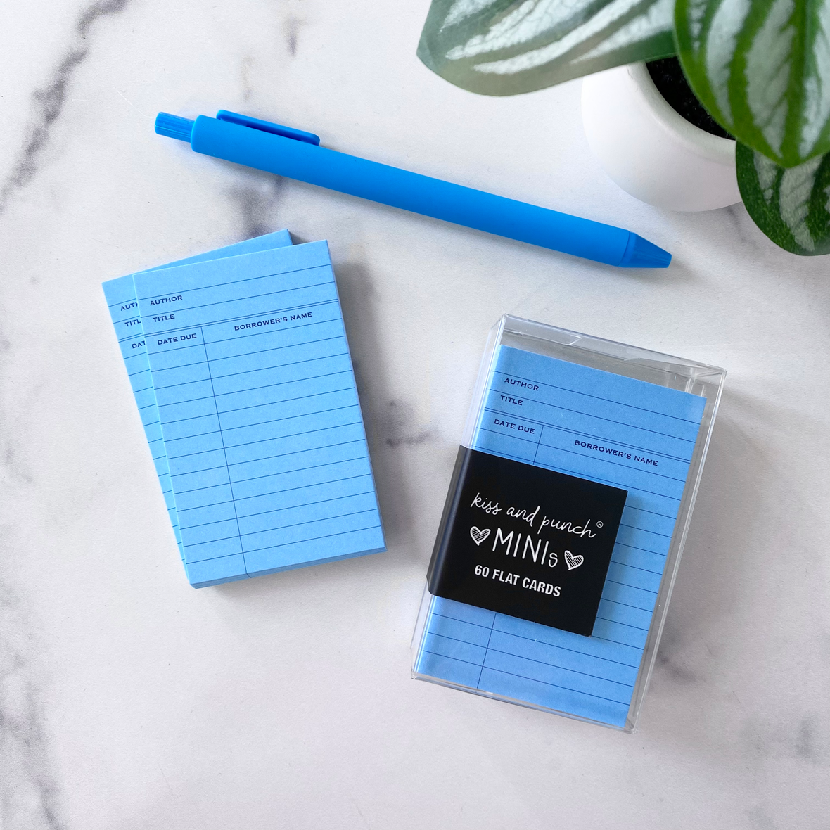 Blue Library Card Minis™ - Flat Notecard Set of 60 